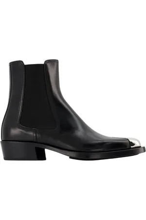Alexander McQueen Sko, Dame, Sort, 36 1/2 EU, Læder, Sort/Sølv Læder Boxcar Støvler