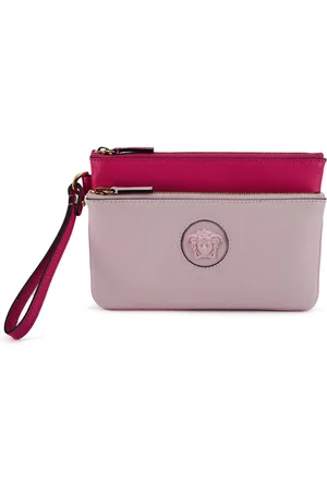 VERSACE Taske, Dame, Lyserød, ONE SIZE, Læder, Rosa Kalveskind Pung Clutch Taske