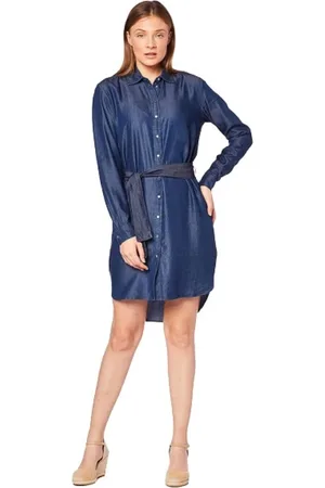 Tommy Hilfiger Kjole, Dame, Blå, XL, Lyocell Skjortekjole med Trykknapper og Aftageligt Bælte