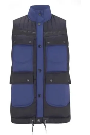 Barbour Jakke, Herre, Blå, XL, Uld, Quiltet Navy Gilet med Unikke Stofm?nstre