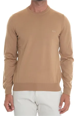 HUGO BOSS Strik, Herre, Brun, 2XL, Uld, Rundhalset sweater