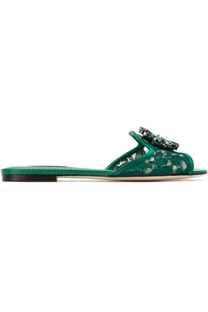 Dolce & Gabbana Sko, Dame, Grøn, 35 EU, Grønne krystaludsmykkede blonder sandaler