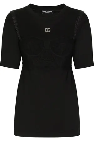 Dolce & Gabbana Top, Dame, Sort, XS, Bomuld, Sort T-shirt med bh-detaljer og korte ærmer