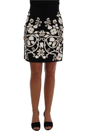 Dolce & Gabbana Nederdel, Dame, Sort, 2XS, Uld, Sort Krystalblomstret Barok Nederdel