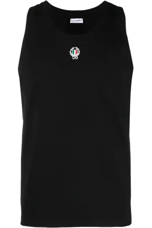Dolce & Gabbana Top, Herre, Sort, S, Bomuld, Herre ærmeløs top med DG-patch