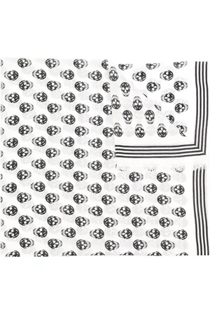 Alexander McQueen Tilbehør, Herre, Hvid, ONE SIZE, Uld, Tørklæde med kranieprint og striber