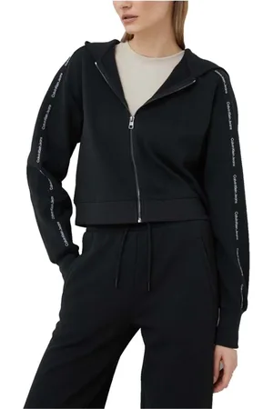 Calvin Klein Sweathshirts & Hoodies, Dame, Sort, M, Bomuld, Crop Zip Hoodie med Logo