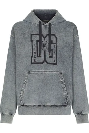 Dolce & Gabbana Sweathshirts & Hoodies, Herre, Grå, XL, Denim, Denim Logo Hættetrøje