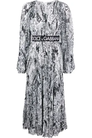 Dolce & Gabbana Kjole, Dame, Hvid, S, Uld, Graffiti-Logo Plisseret Kjole