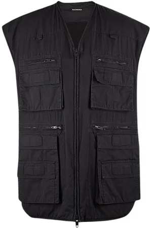 Balenciaga Jakke, Herre, Blå, XS, Uld, Marineblå Ærmeløs Gilet med Cargo Lommer