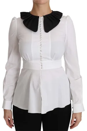 Dolce & Gabbana Bluser & Skjorter, Dame, Hvid, 3XS, Bomuld, Hvid Krave Langærmet Bluse Top