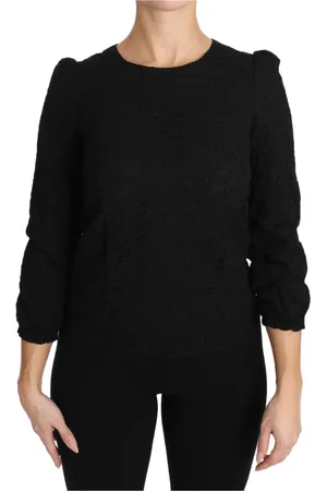 Dolce & Gabbana Strik, Dame, Sort, 3XS, Blomstret Blonde Lynlås Top Bluse