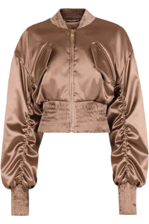 Dolce & Gabbana Jakke, Dame, , XS, Uld, Stilfuld Brun Rynket Bomberjakke