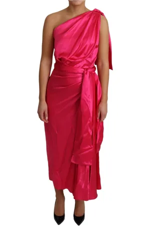 Dolce & Gabbana Kjole, Dame, Lyserød, 2XS, Uld, Fuchsia One Shoulder Midi Kjole