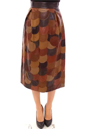 Dolce & Gabbana Nederdel, Dame, Brun, XS, Læder, Raffineret Patchwork Læder Nederdel