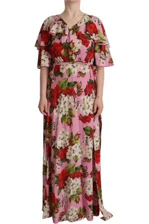 Dolce & Gabbana Kjole, Dame, Lyserød, XS, Multifarvet Blomsterprint Maxi Kjole