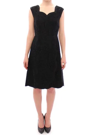 Dolce & Gabbana Kjole, Dame, Sort, XS, Bomuld, Sort blomstret blonder Sicily runway kjole