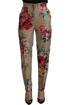 Dolce & Gabbana Bukser, Dame, , 3XS, Blomstret højtaljede bukser
