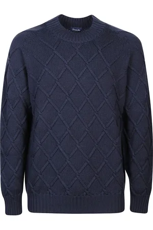 DRUMOHR Strik, Herre, Blå, XL, Uld, Blå Langærmet Sweater