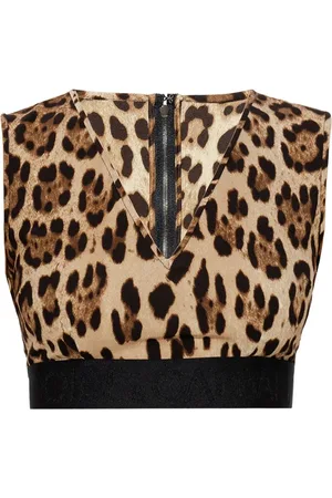 Dolce & Gabbana Top, Dame, , S, Ærmeløs Top med Dyreprint og Elastisk Taljebælte