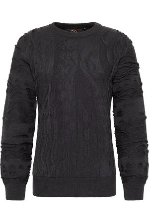 Carlo Colucci Strik, Herre, Sort, 4XL, Uld, Ensfarvet Rund Hals Pullover D`Andrea