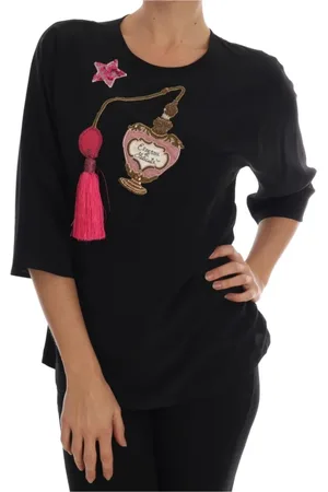 Dolce & Gabbana Top, Dame, Sort, XS, Glamourøs Krystal Silkebluse