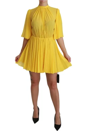 Dolce & Gabbana Kjole, Dame, Gul, XS, Gul Silke Plisseret A-line Mini Kjole