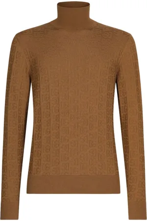 Dolce & Gabbana Strik, Herre, Brun, S, Uld, Logo-Broderet Strikketop i Kamelbrun