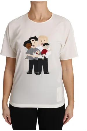 Dolce & Gabbana Top, Dame, Hvid, 3XS, Hvid Silke Stretch dgfamily T-shirt