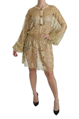 Dolce & Gabbana Kjole, Dame, Gul, XS, Uld, Guld Blonde A-Line Knælang Kjole