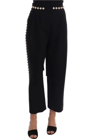 Dolce & Gabbana Bukser, Dame, Sort, 2XS, Uld, Sort Uld Stretch Krystal Bukser