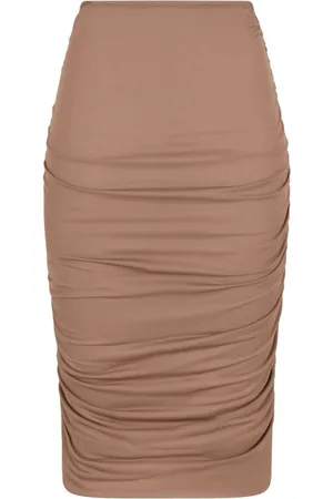 Dolce & Gabbana Nederdel, Dame, Brun, S, Rayon, Elegant Draperet Midi Nederdel