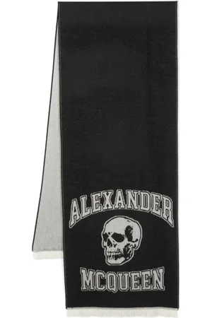 Alexander McQueen Tilbehør, Herre, Sort, ONE SIZE, Uld, Sort og Grå Logo Tørklæde