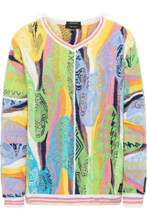 Carlo Colucci Strik, Dame, Flerfarvet, XS, Jacquard V-Hals Pullover Curtoni