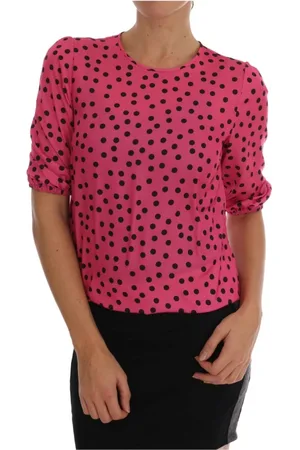 Dolce & Gabbana Bluser & Skjorter, Dame, Lyserød, 2XS, Uld, Lyserød prikket silkebluse