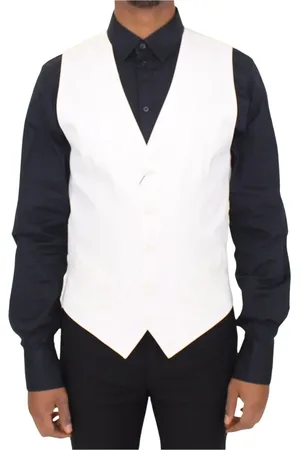 Dolce & Gabbana Jakkesæt, Herre, Hvid, XS, Bomuld, Luksus Bomuldssilke Blandet Kjole Vest Blazer