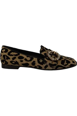Dolce & Gabbana Sko, Dame, Brun, 36 1/2 EU, Leopard Print Krystal Loafers