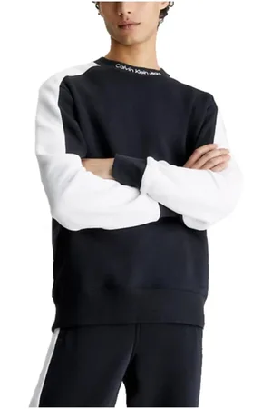 Calvin Klein Strik, Herre, Sort, L, Bomuld, Colorblock Sweater med Rund Hals