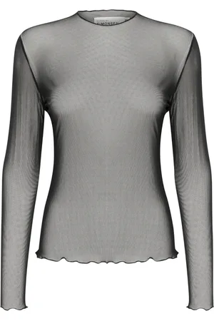 Karen by Simonsen Top, Dame, Sort, 2XL, Polyester, Enkel Mesh Top med Lange Ærmer