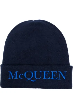 Alexander McQueen Tilbehør, Herre, Blå, M, Uld, Blå Hat med Broderet Logo