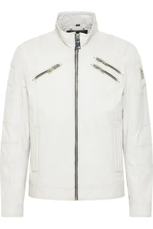 Carlo Colucci Jakke, Herre, Hvid, 2XL, Læder, Joker Bikerstil Læderjakke