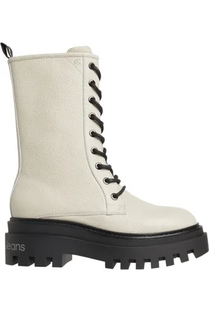 Calvin Klein Sko, Dame, , 38 EU, Læder, Læder Flatform Mid Lace-Up Støvler