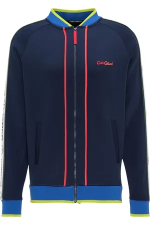 Carlo Colucci Sweathshirts & Hoodies, Herre, Blå, XS, Retro Sweatjacke med stående krave Casaccia