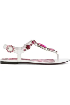 Dolce & Gabbana Sko, Dame, Flerfarvet, 37 1/2 EU, Læder, Geometrisk Print Lædersandal med Broderi