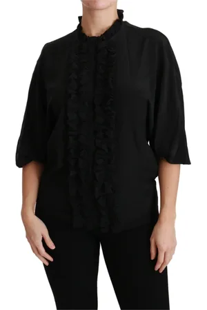 Dolce & Gabbana Bluser & Skjorter, Dame, Sort, 3XS, Silke Rynket Top Bluse