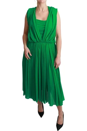 Dolce & Gabbana Kjole, Dame, Grøn, XS, Luksuriøs Grøn Silke Plisseret Maxi Kjole