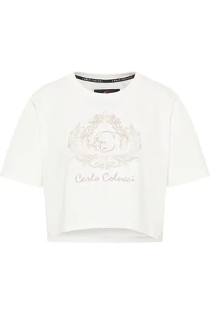Carlo Colucci Top, Dame, Hvid, L, Bomuld, Unikt Cropped Oversize T-Shirt