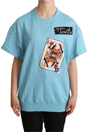 Dolce & Gabbana Top, Dame, Blå, 2XS, Bomuld, Blå Queen of Hearts Sweater T-shirt