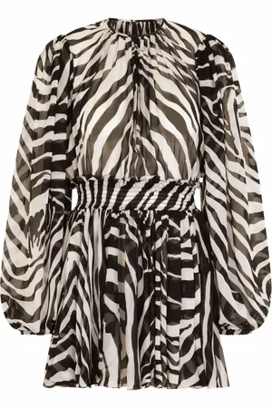 Dolce & Gabbana Kjole, Dame, Sort, S, Daglig kjole med zebra print og pufærmer