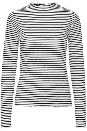 Karen by Simonsen Top, Dame, Flerfarvet, XS, Stribet top med lange ærmer og rynkekant
